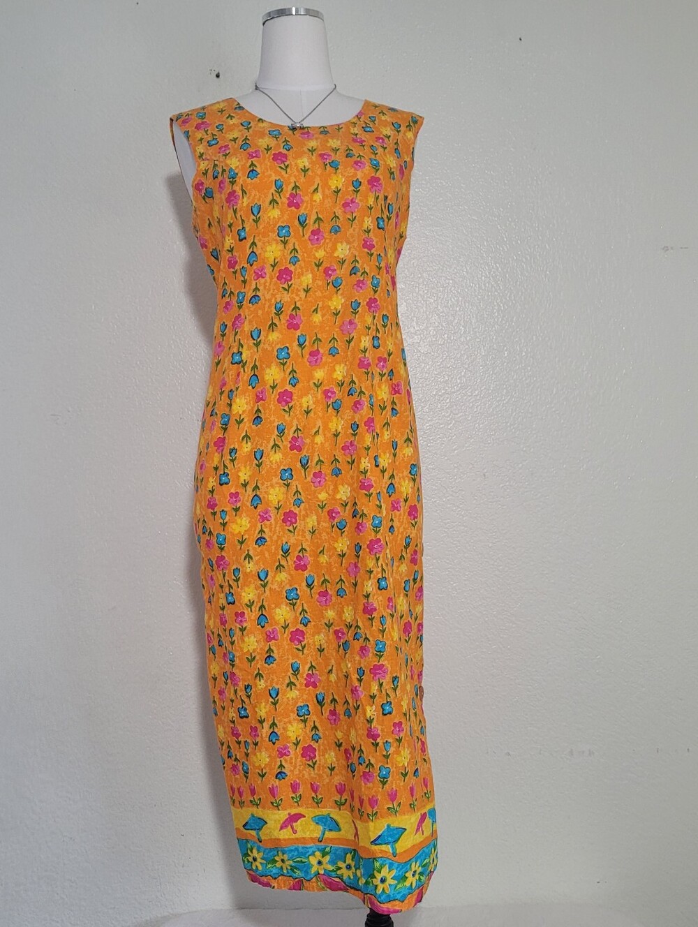 Vintage Erica Brooke Collection Orage Floral Sheath Silhoutte Large Maxi Dress